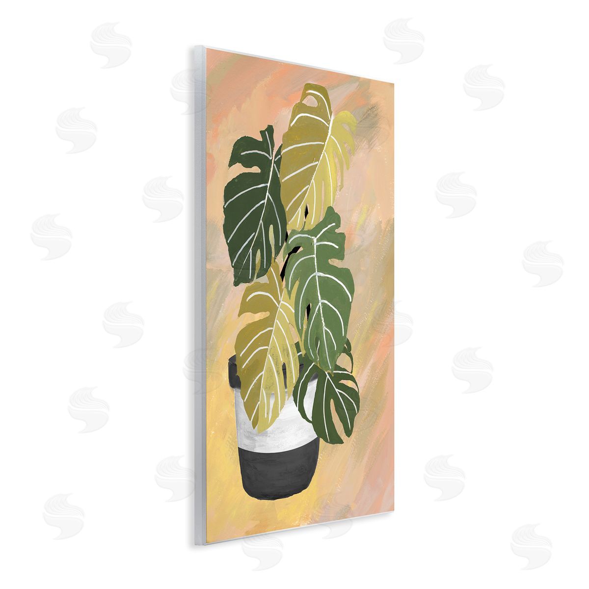 Patricia Pinto Unique Leaf Plant Tropical Monstera Over Abstract Wall Plaque Art