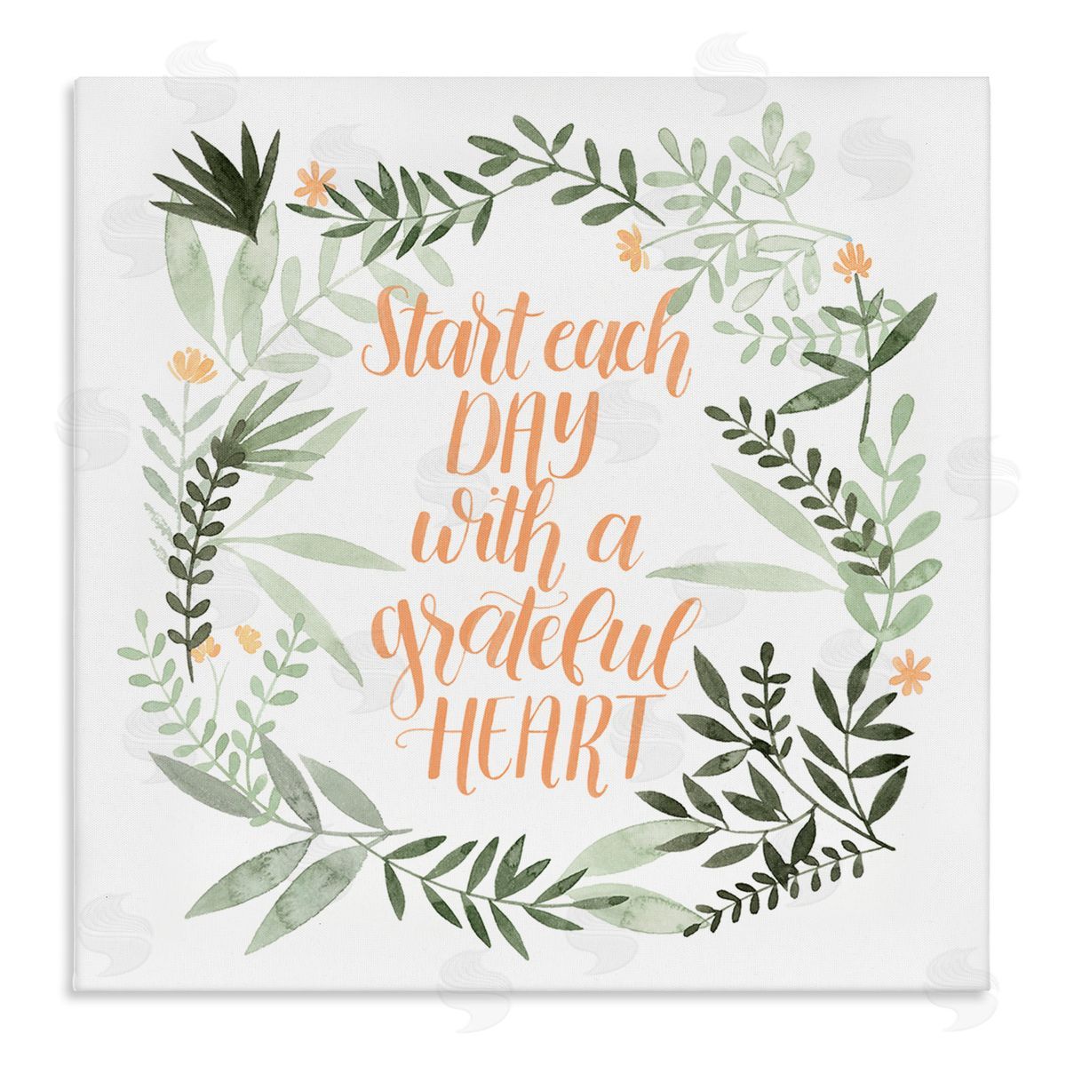 Grace Popp Grateful Heart Phrase Soft Green Floral Plants Canvas Wall Art