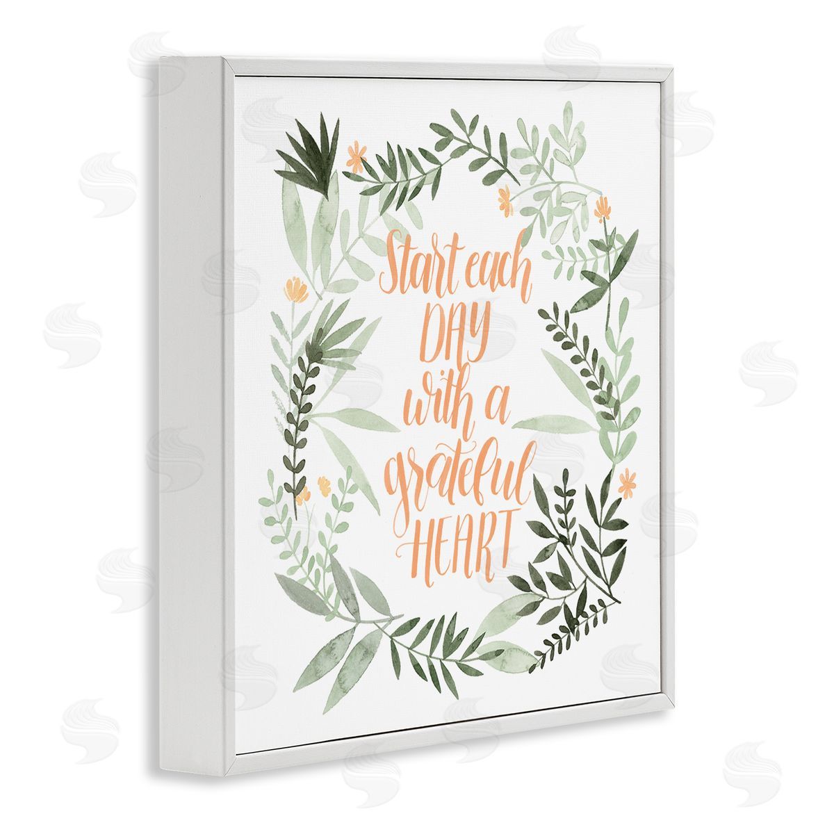 Grace Popp Grateful Heart Phrase Soft Green Floral Plants White Framed Giclee Wall Art