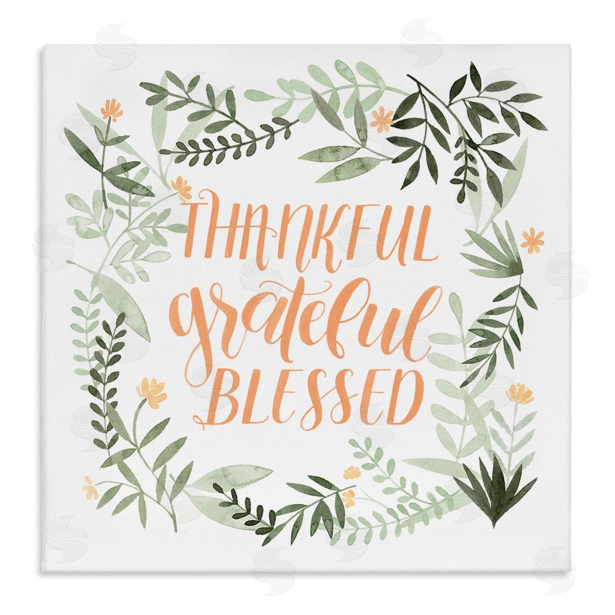 Grace Popp Thankful Grateful Blessed Phrase Soft Green Floral Plants Canvas Wall Art