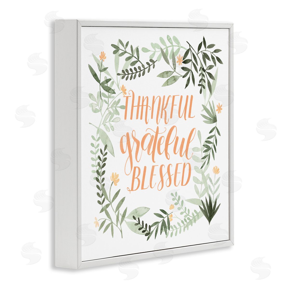 Grace Popp Thankful Grateful Blessed Phrase Soft Green Floral Plants White Framed Giclee Wall Art