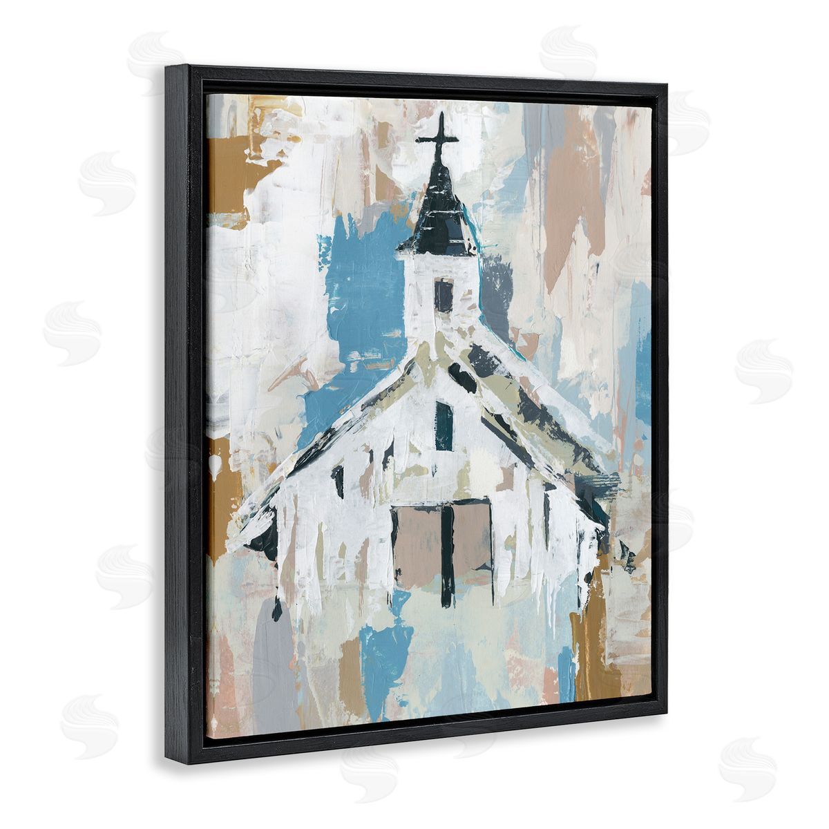 Distressed Country Church Abstract Black Floating Frame Canvas Wall Art, Home Decor by Annie Warren