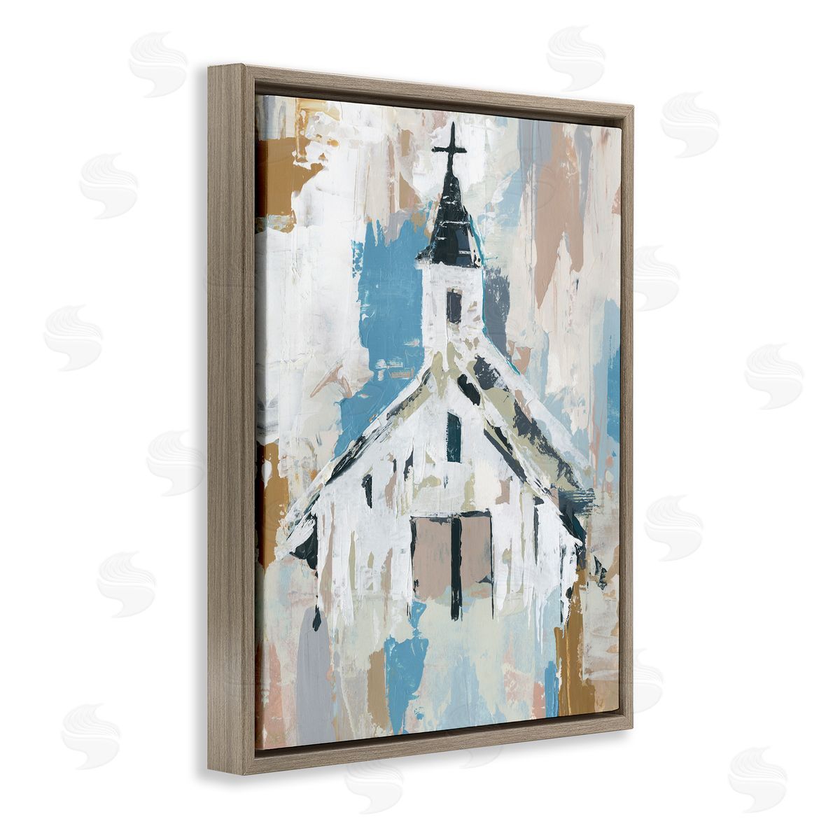 Distressed Country Church Abstract Brown Floating Frame Canvas Wall Art, Home Decor by Annie Warren