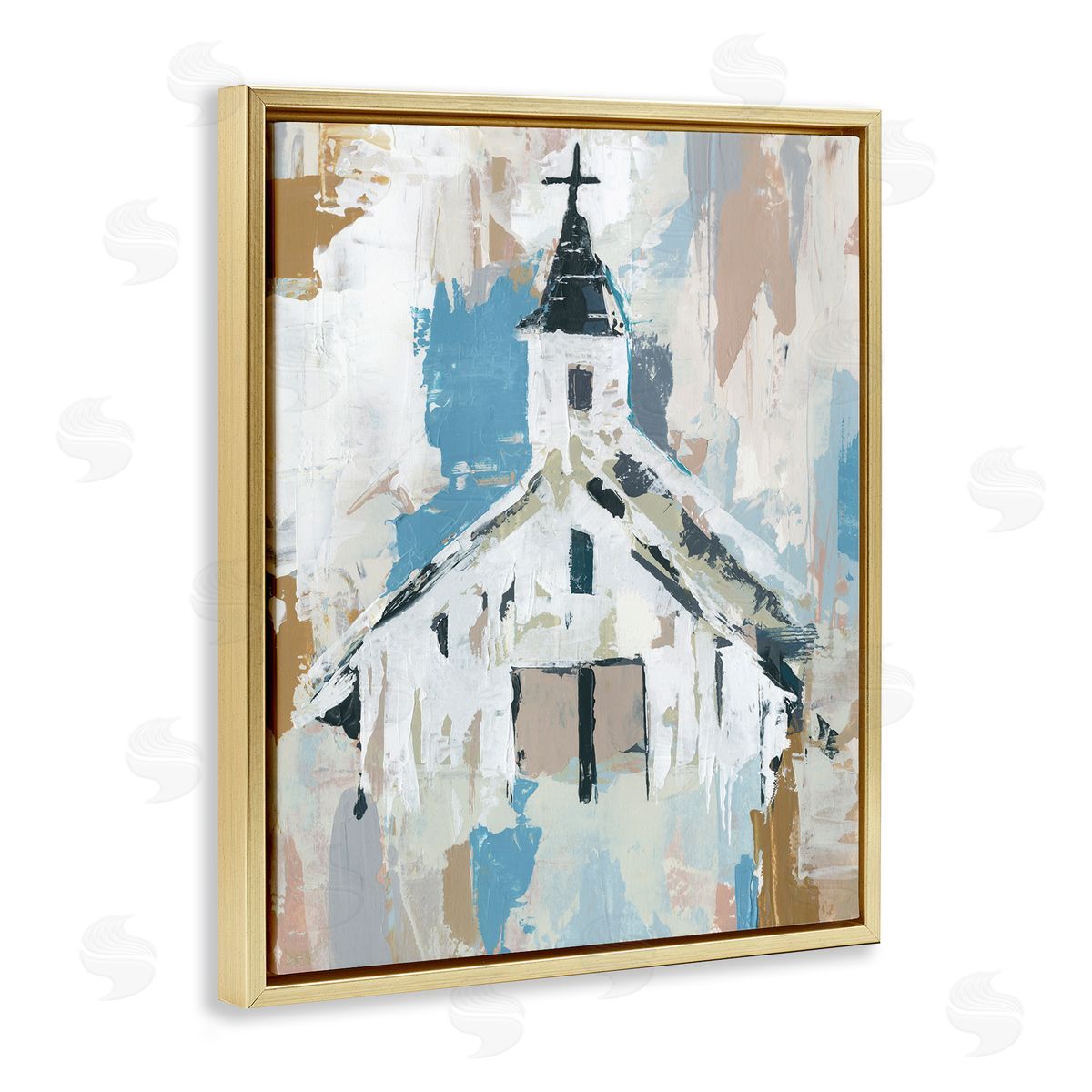 Distressed Country Church Abstract Gold Floating Frame Canvas Wall Art, Home Decor by Annie Warren