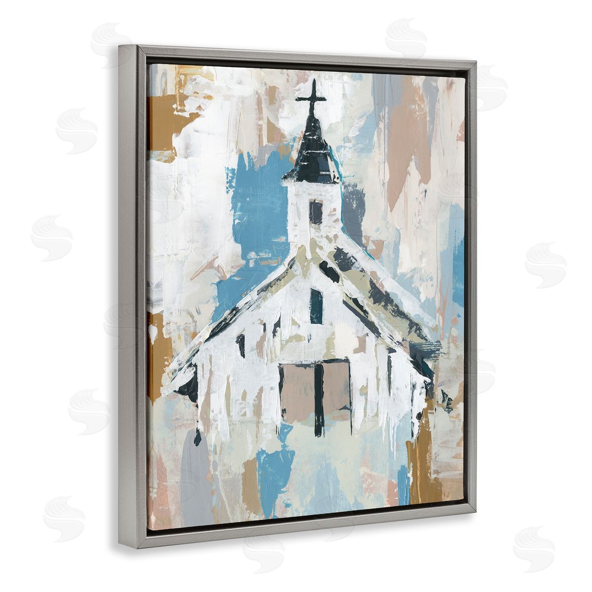 Distressed Country Church Abstract Grey Floating Frame Canvas Wall Art, Home Decor by Annie Warren