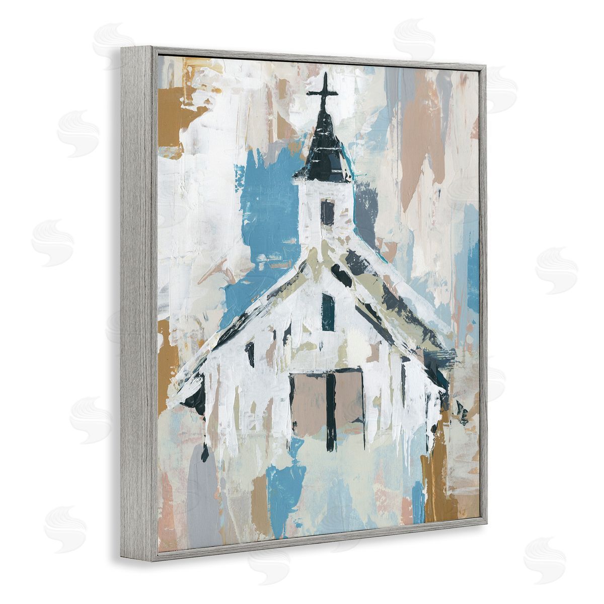 Distressed Country Church Abstract Grey Frame Print Wall Art, Home Decor by Annie Warren