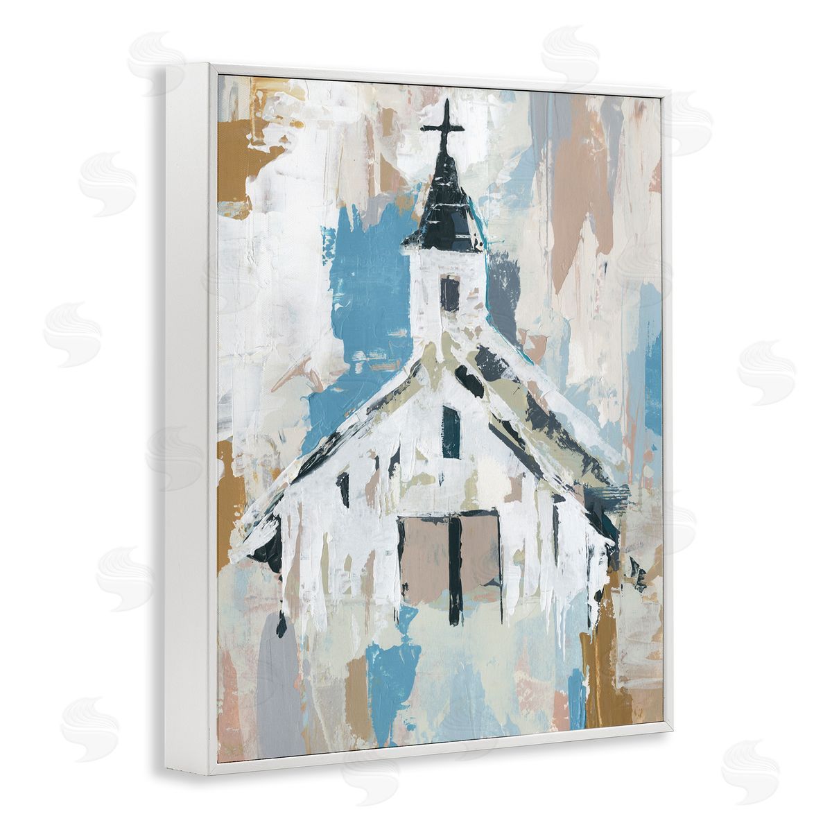Distressed Country Church Abstract White Frame Print Wall Art, Home Decor by Annie Warren