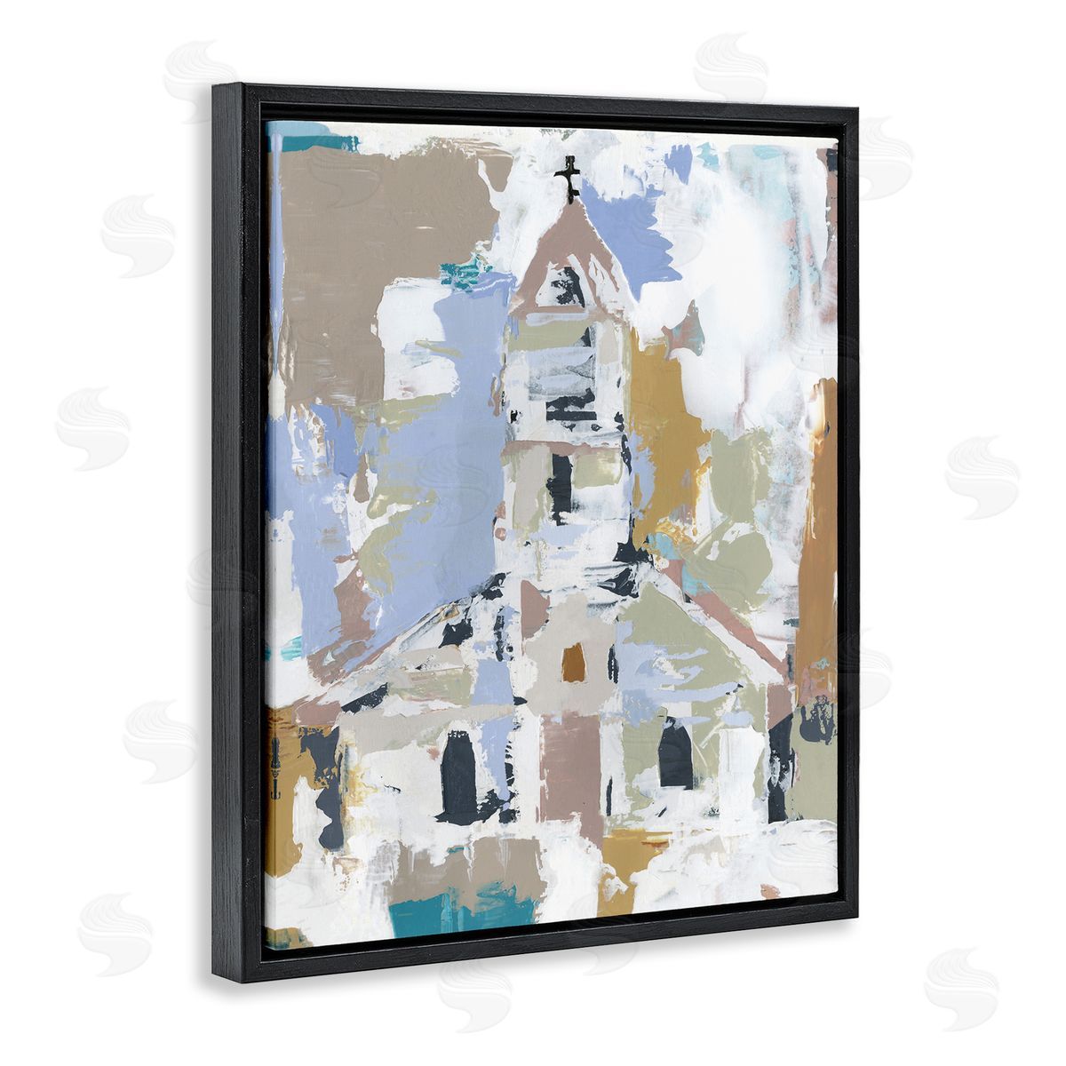Annie Warren Church House Abstraction Distressed Vintage Detail Black Floater Frame Canvas Art
