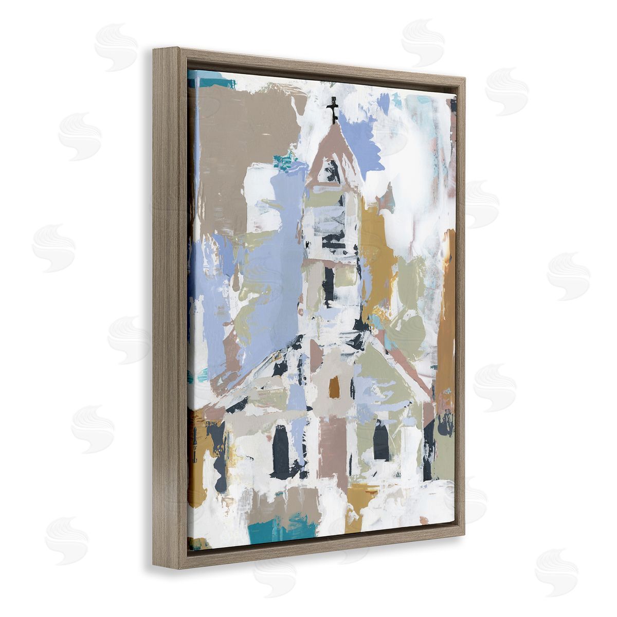 Annie Warren Church House Abstraction Distressed Vintage Detail Brown Floater Frame Canvas Art