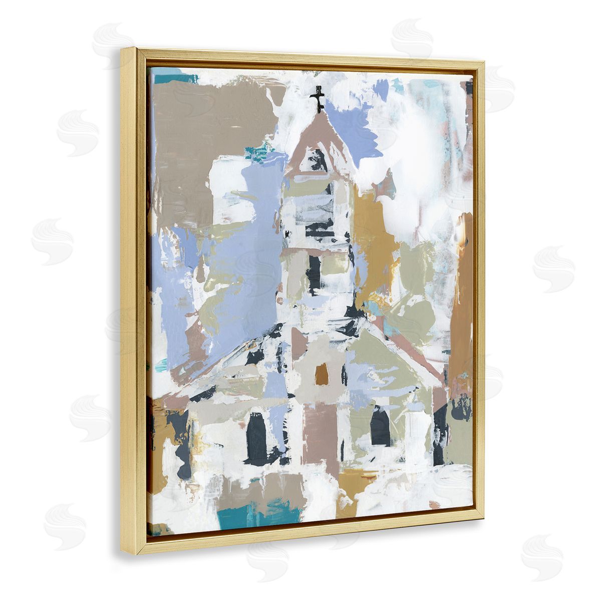 Annie Warren Church House Abstraction Distressed Vintage Detail Gold Floater Frame Canvas Art