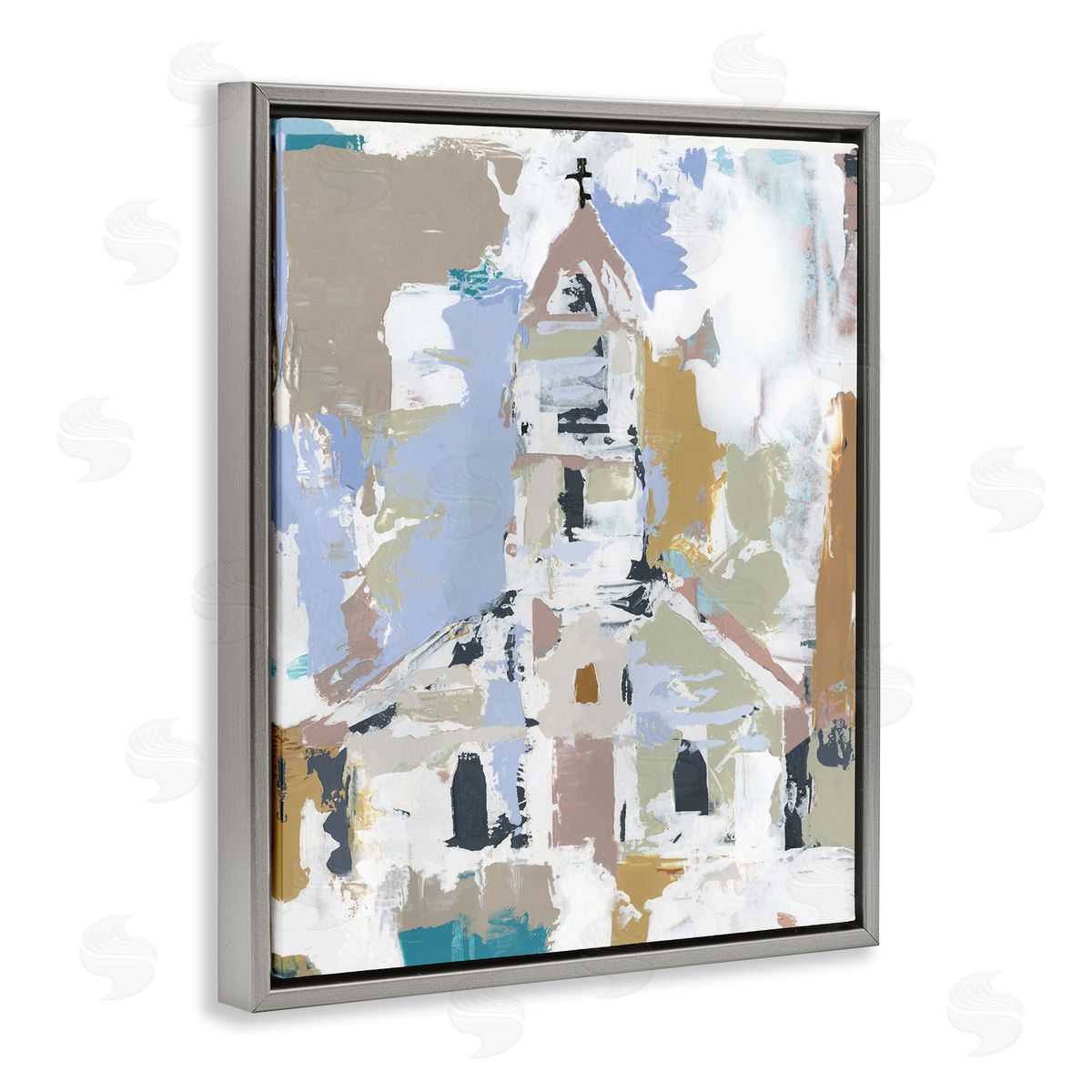 Annie Warren Church House Abstraction Distressed Vintage Detail Gray Floater Frame Canvas Art