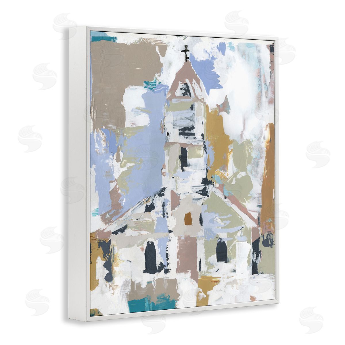 Annie Warren Church House Abstraction Distressed Vintage Detail White Framed Giclee Wall Art