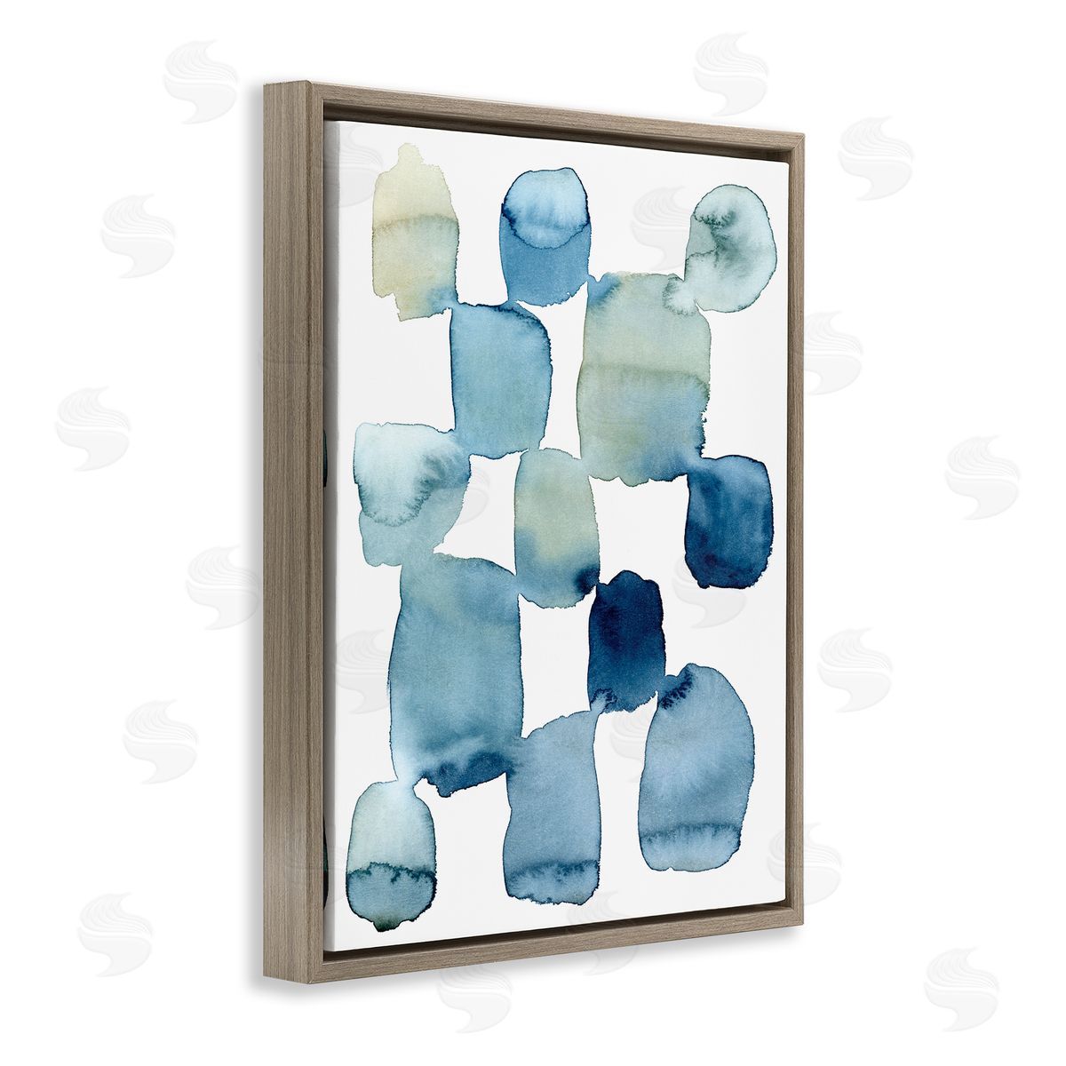 Grace Popp Nautical Patchwork Abstraction Soft Blue Beige Brown Floater Frame Canvas Art