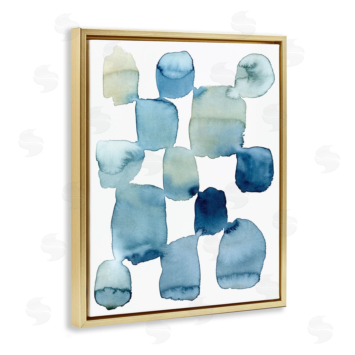 Grace Popp Nautical Patchwork Abstraction Soft Blue Beige Gold Floater Frame Canvas Art