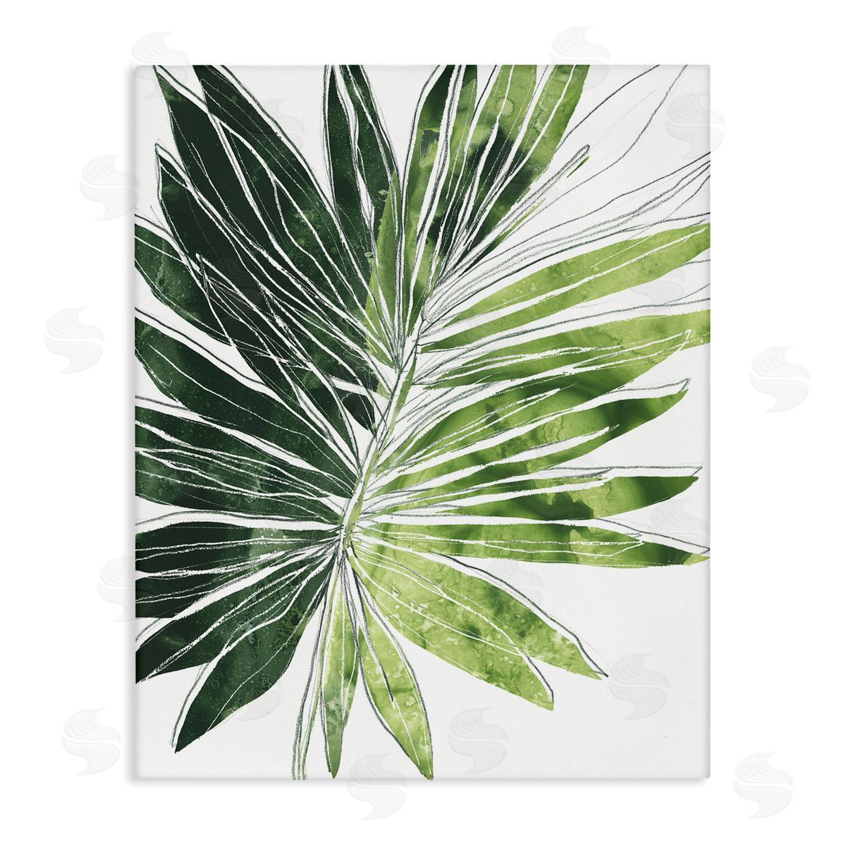 June Erica Vess Green Pop Palm Leaves Expressive Linework Canvas Wall Art