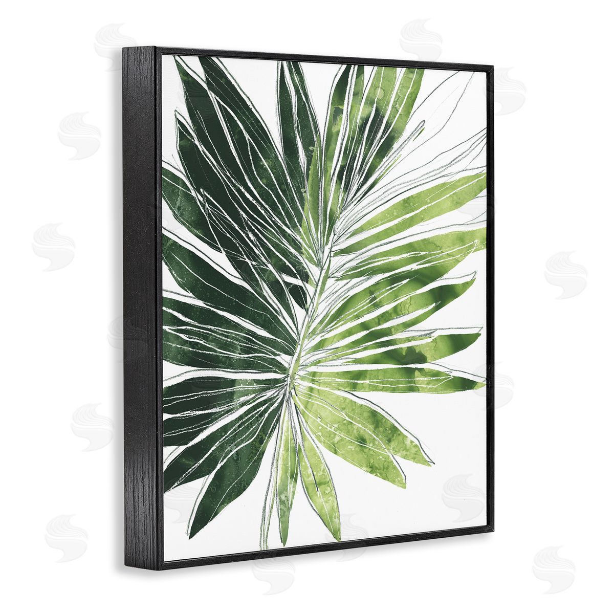June Erica Vess Green Pop Palm Leaves Expressive Linework Black Framed Giclee Wall Art