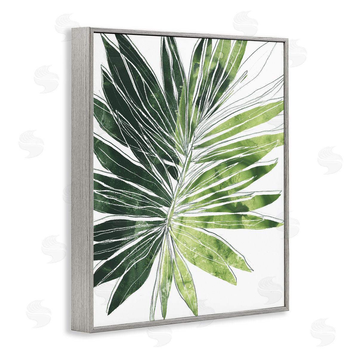 June Erica Vess Green Pop Palm Leaves Expressive Linework Gray Framed Giclee Wall Art