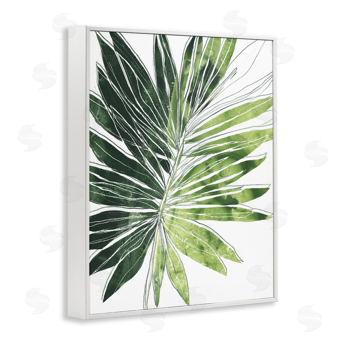 June Erica Vess Green Pop Palm Leaves Expressive Linework White Framed Giclee Wall Art