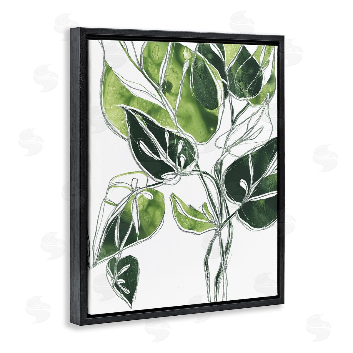 June Erica Vess Intricate Palm Vines Unique Green Leaves Black Floater Frame Canvas Art