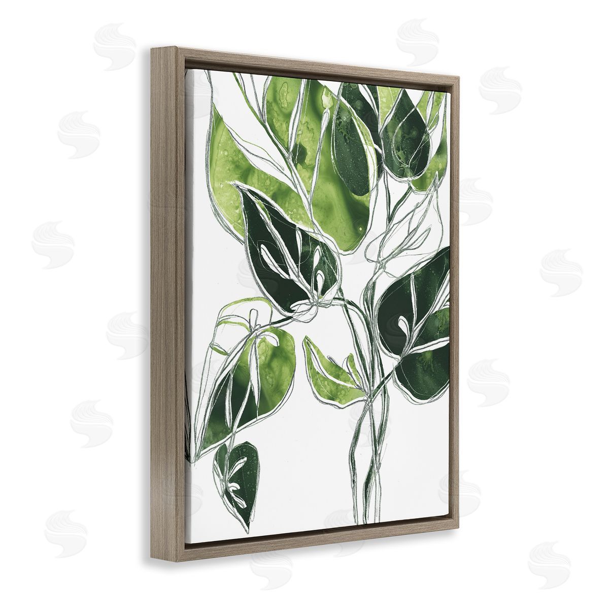 June Erica Vess Intricate Palm Vines Unique Green Leaves Brown Floater Frame Canvas Art