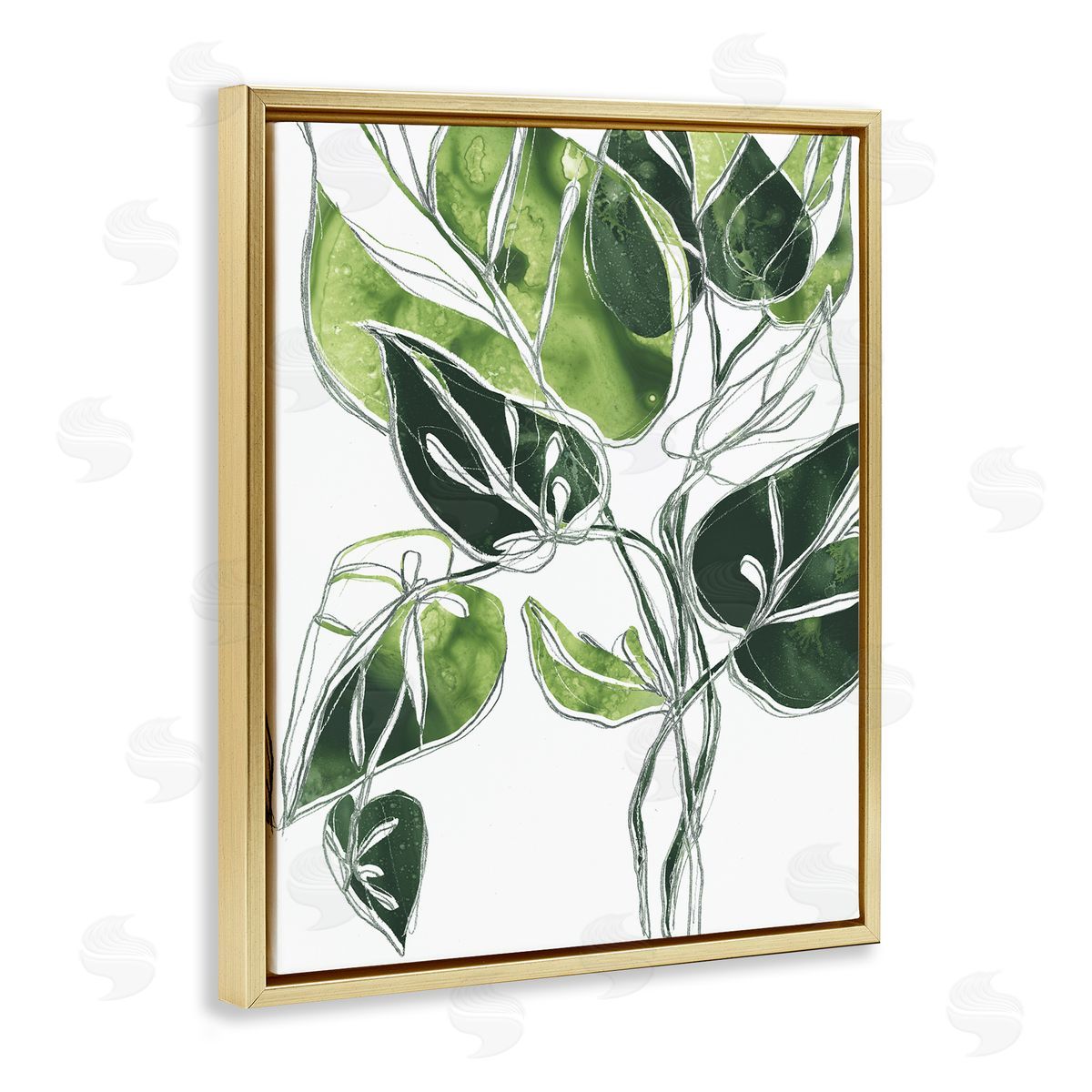 June Erica Vess Intricate Palm Vines Unique Green Leaves Gold Floater Frame Canvas Art