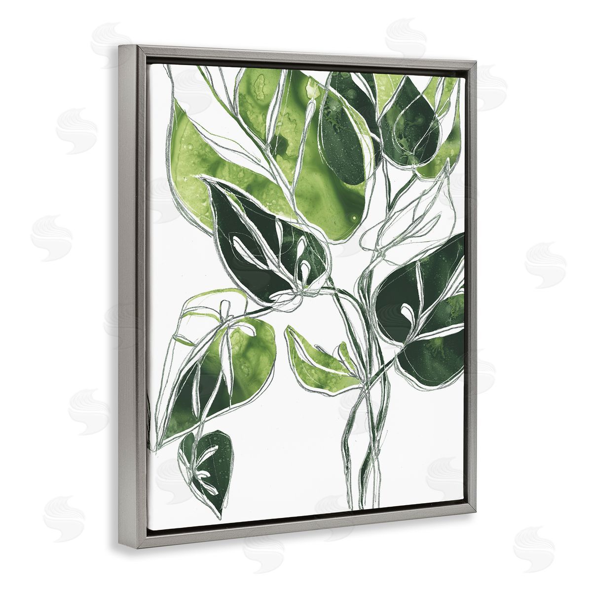 June Erica Vess Intricate Palm Vines Unique Green Leaves Gray Floater Frame Canvas Art