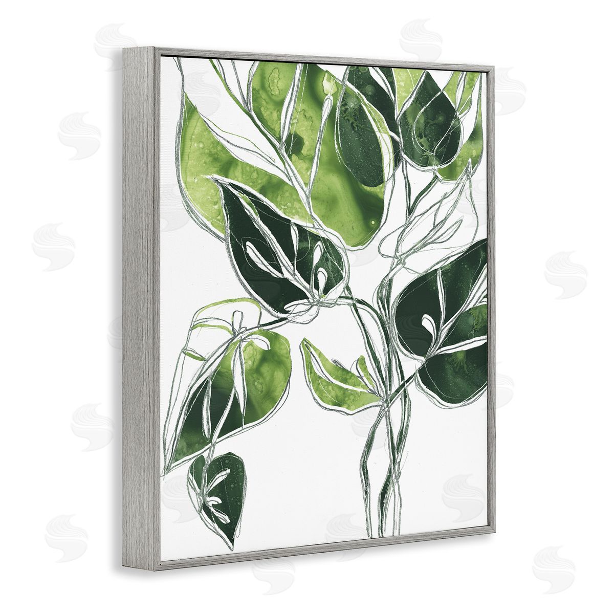 June Erica Vess Intricate Palm Vines Unique Green Leaves Gray Framed Giclee Wall Art