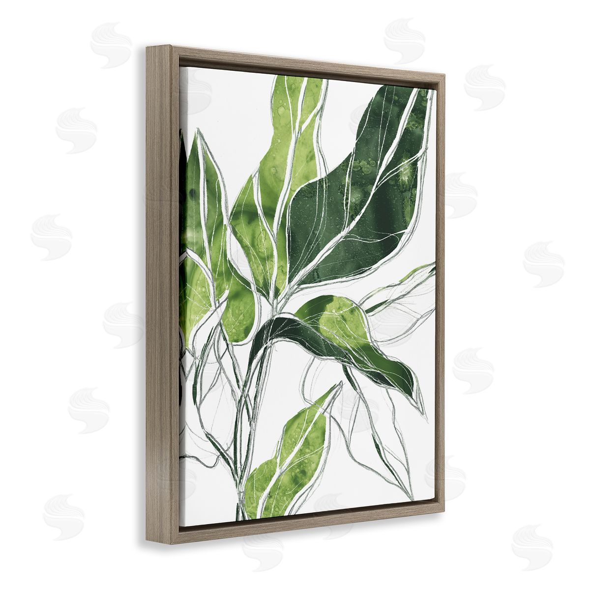 Expressive Palm Leaf Linework Brown Floating Frame Canvas Wall Art, Home Decor by June Erica Vess