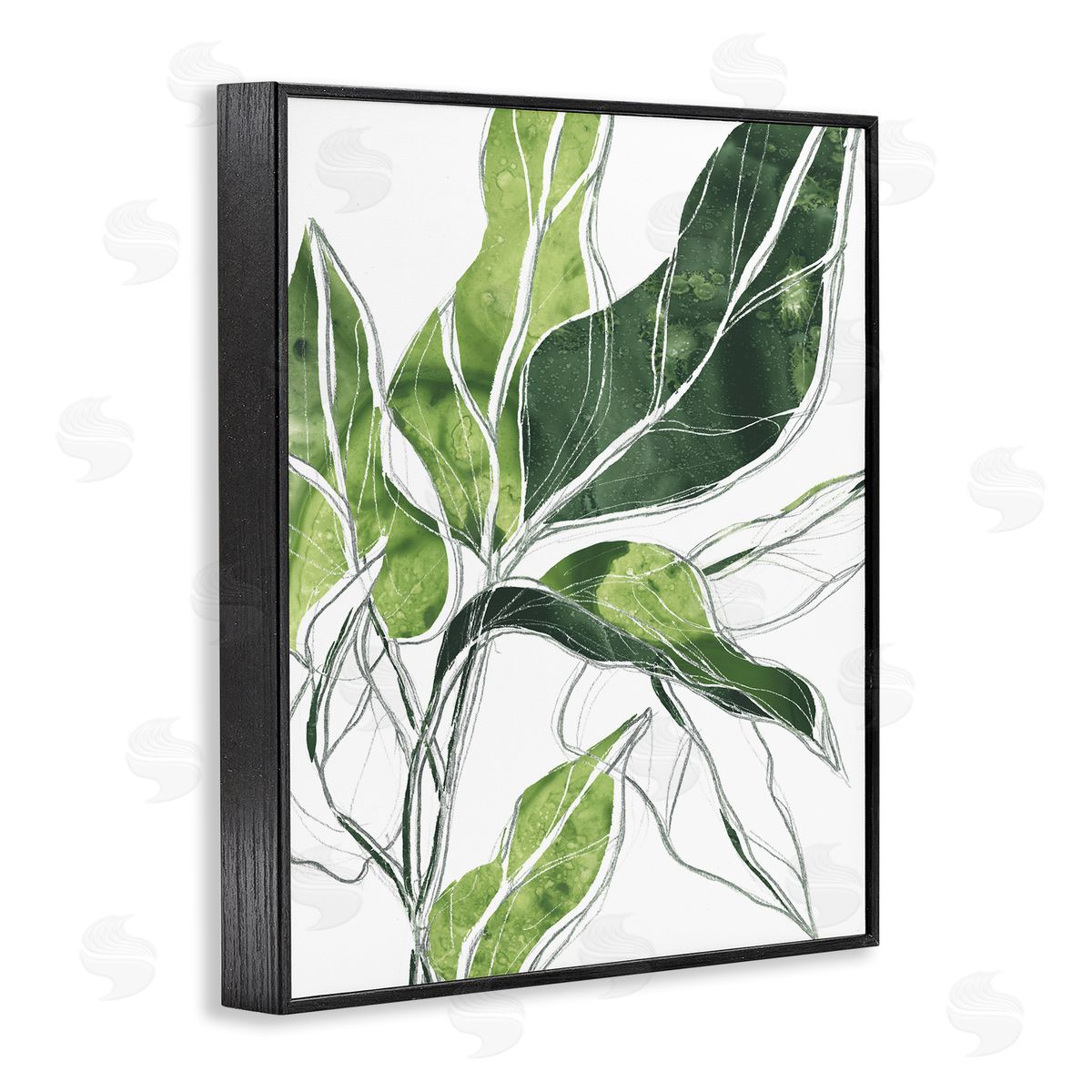 Expressive Palm Leaf Linework Black Frame Print Wall Art, Home Decor by June Erica Vess
