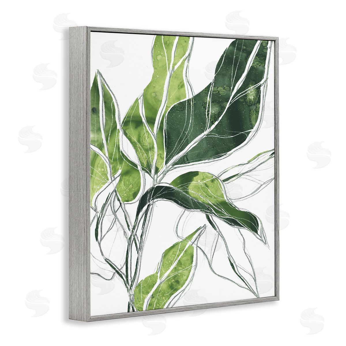 Expressive Palm Leaf Linework Grey Frame Print Wall Art, Home Decor by June Erica Vess