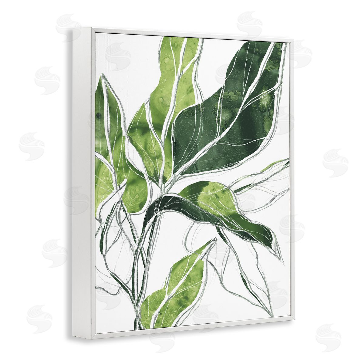 Expressive Palm Leaf Linework White Frame Print Wall Art, Home Decor by June Erica Vess