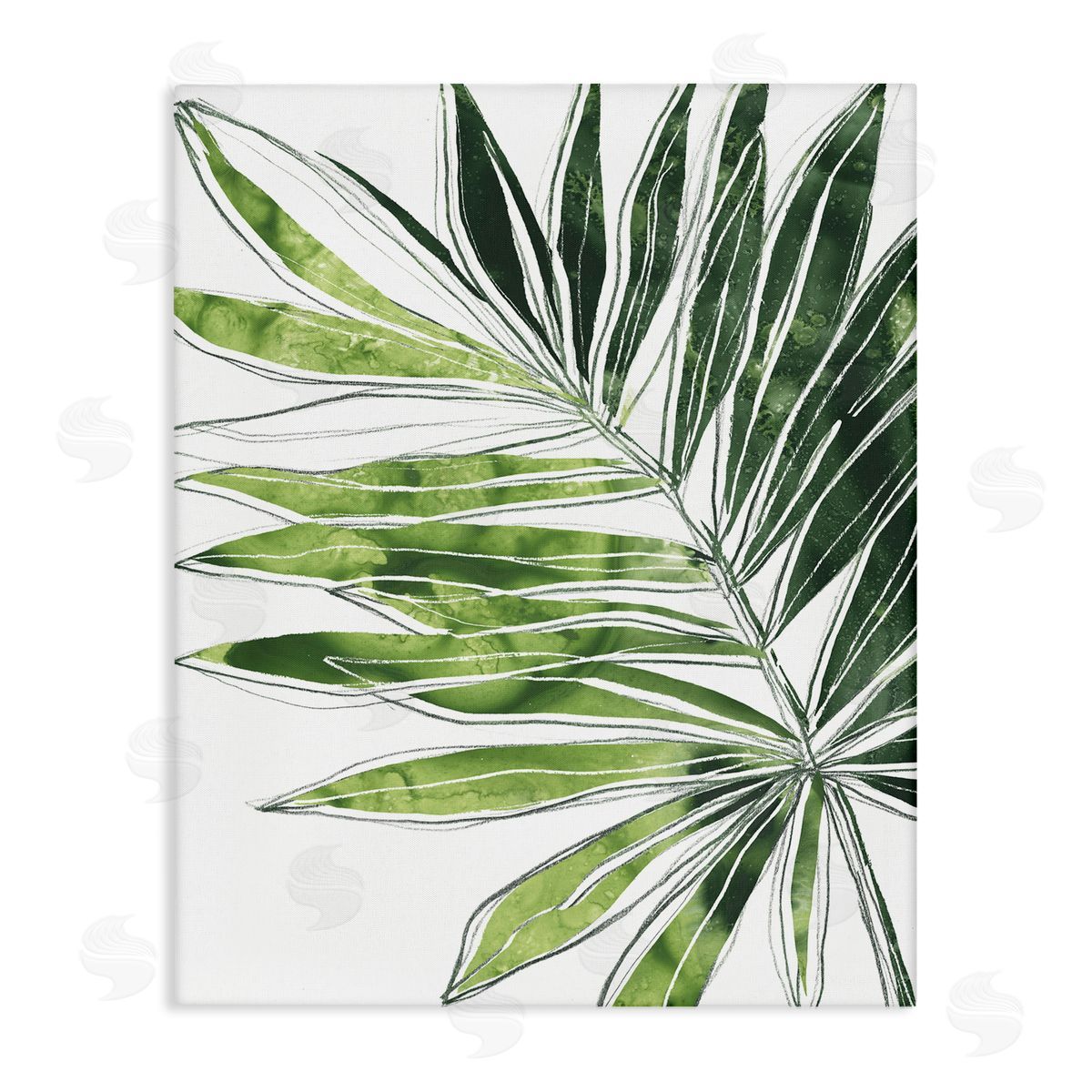 June Erica Vess Tropical Green Plant Expressive Palm Linework Canvas Wall Art