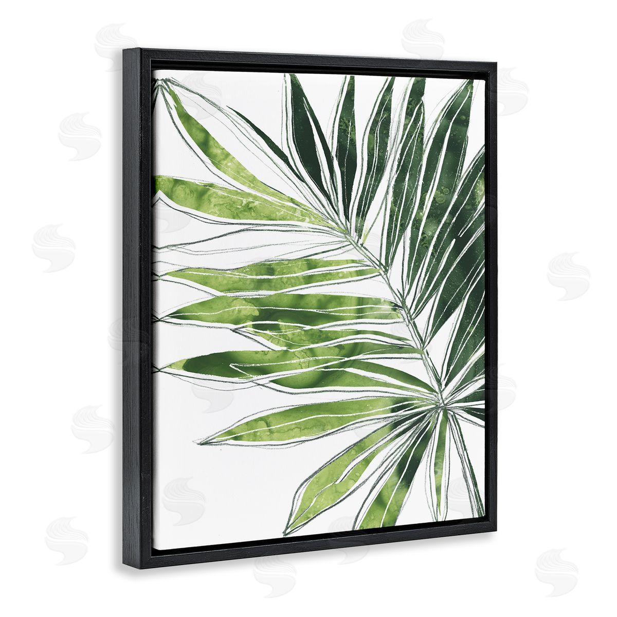 June Erica Vess Tropical Green Plant Expressive Palm Linework Black Floater Frame Canvas Art