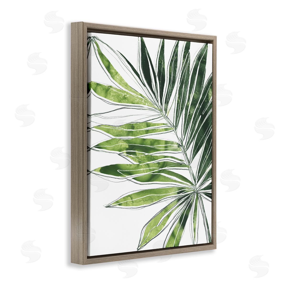 June Erica Vess Tropical Green Plant Expressive Palm Linework Brown Floater Frame Canvas Art