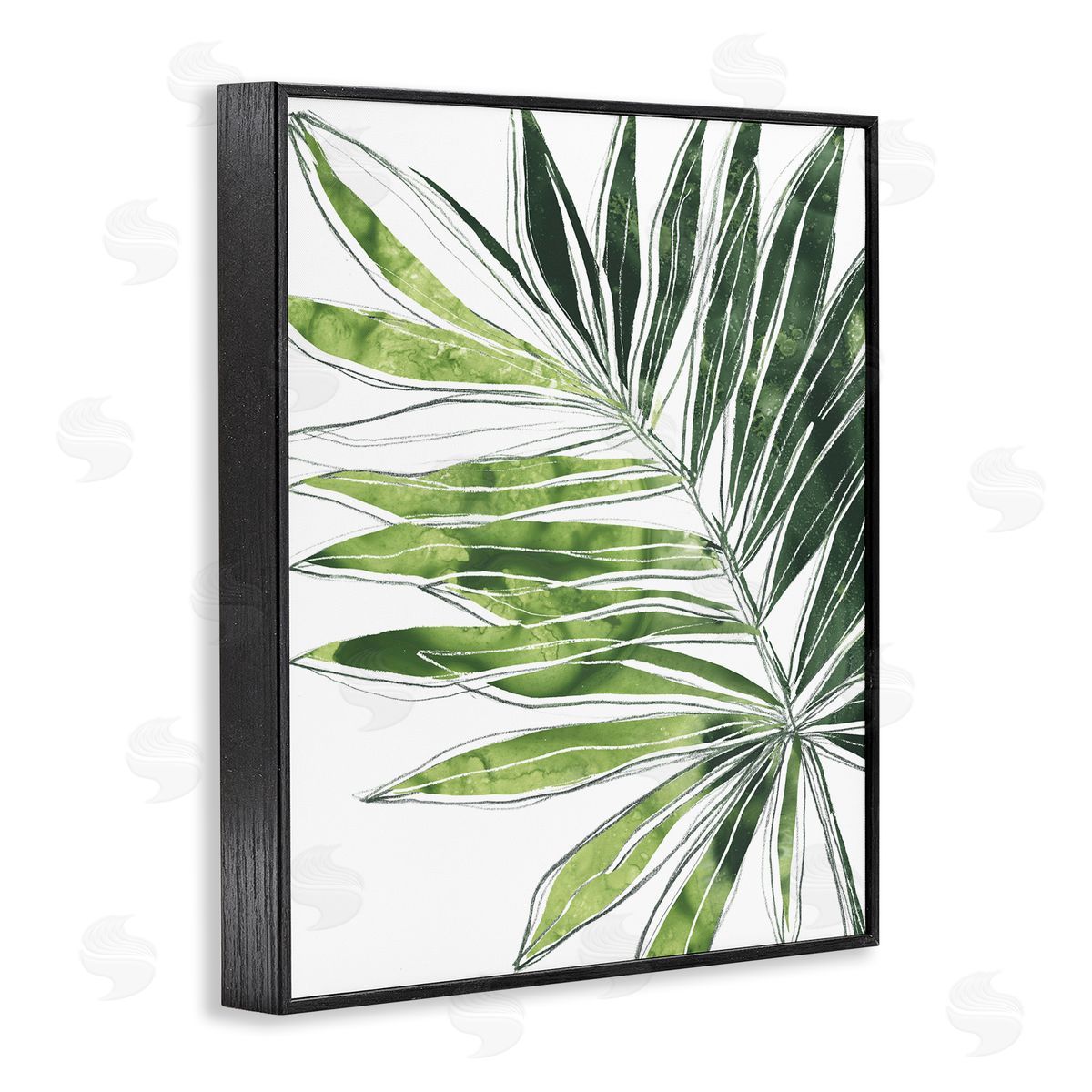 June Erica Vess Tropical Green Plant Expressive Palm Linework Black Framed Giclee Wall Art