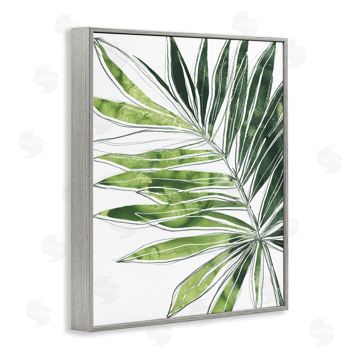 June Erica Vess Tropical Green Plant Expressive Palm Linework Gray Framed Giclee Wall Art