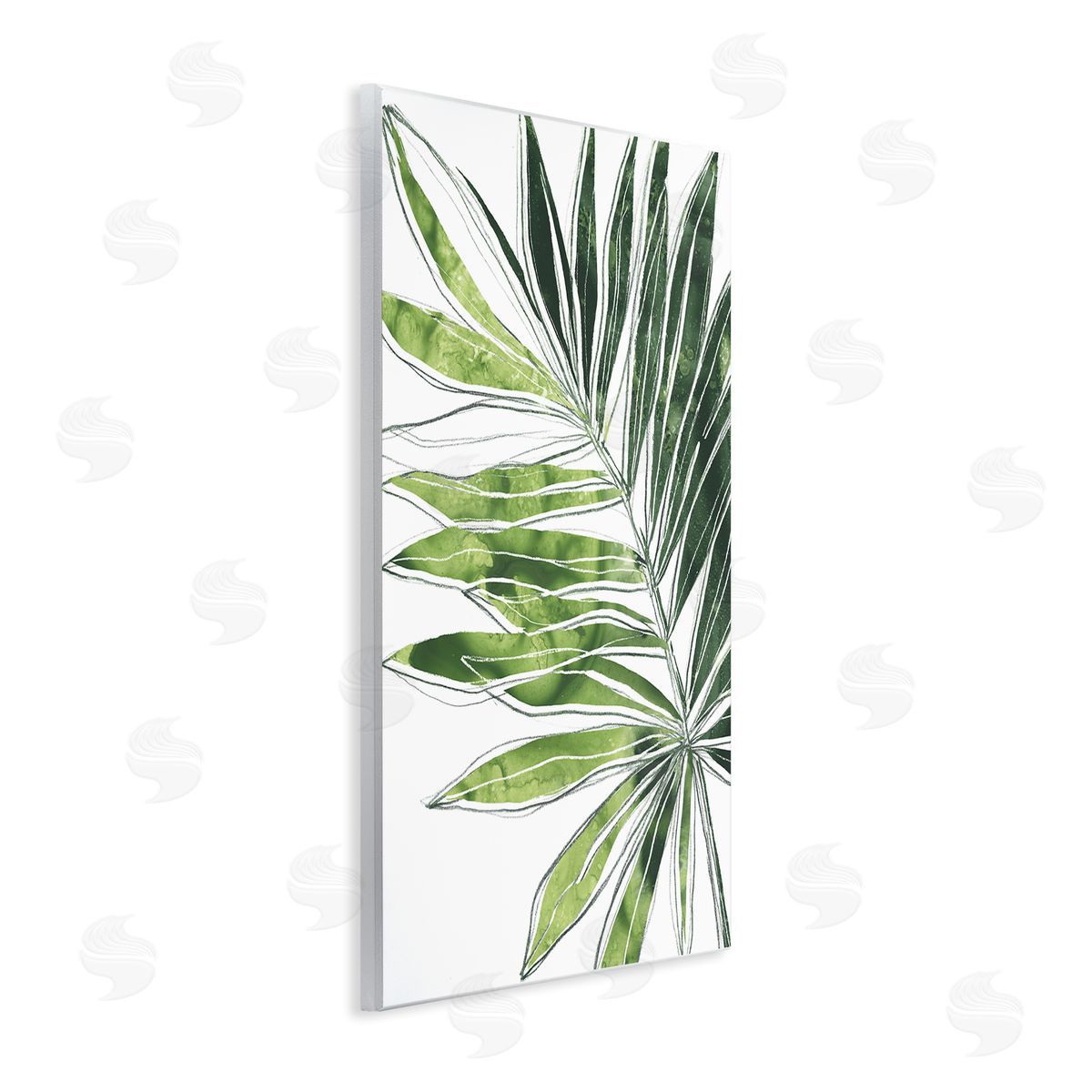 June Erica Vess Tropical Green Plant Expressive Palm Linework Wall Plaque Art