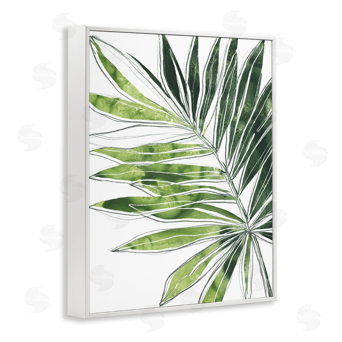 June Erica Vess Tropical Green Plant Expressive Palm Linework White Framed Giclee Wall Art