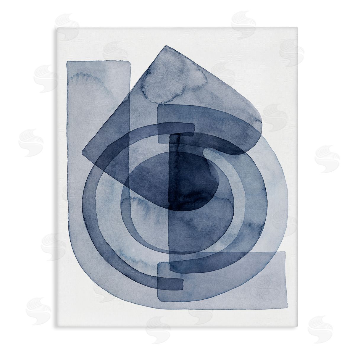 Grace Popp Layered Blue Opaque Shapes Central Circle Abstract Canvas Wall Art