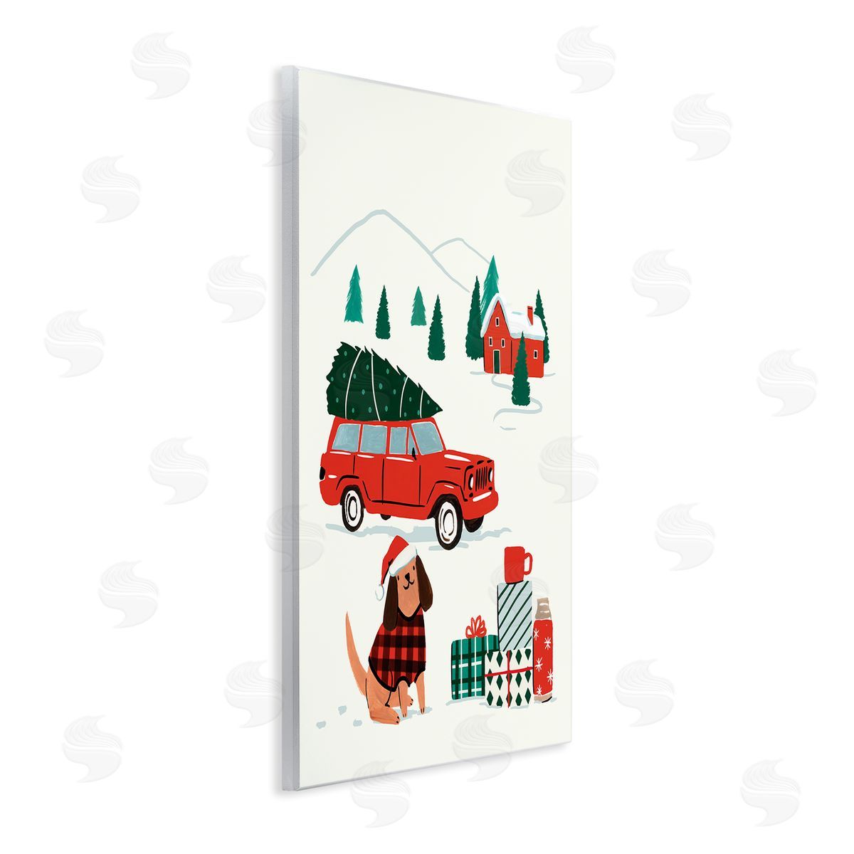 Victoria Barnes Vintage Red Car Christmas Festive Santa Dog Wall Plaque Art