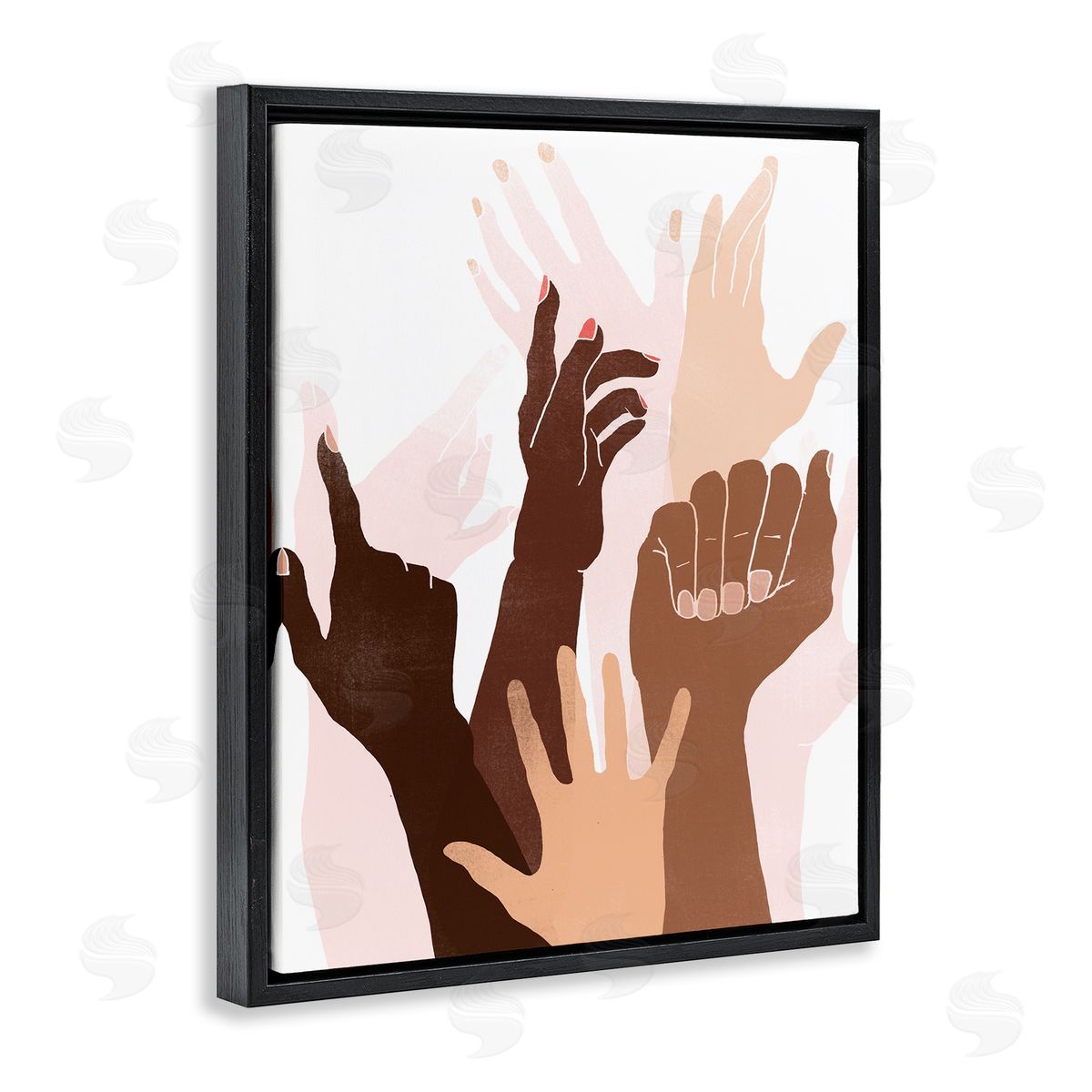June Erica Vess Arms Reaching and Rising Diverse Hand Gestures Black Floater Frame Canvas Art