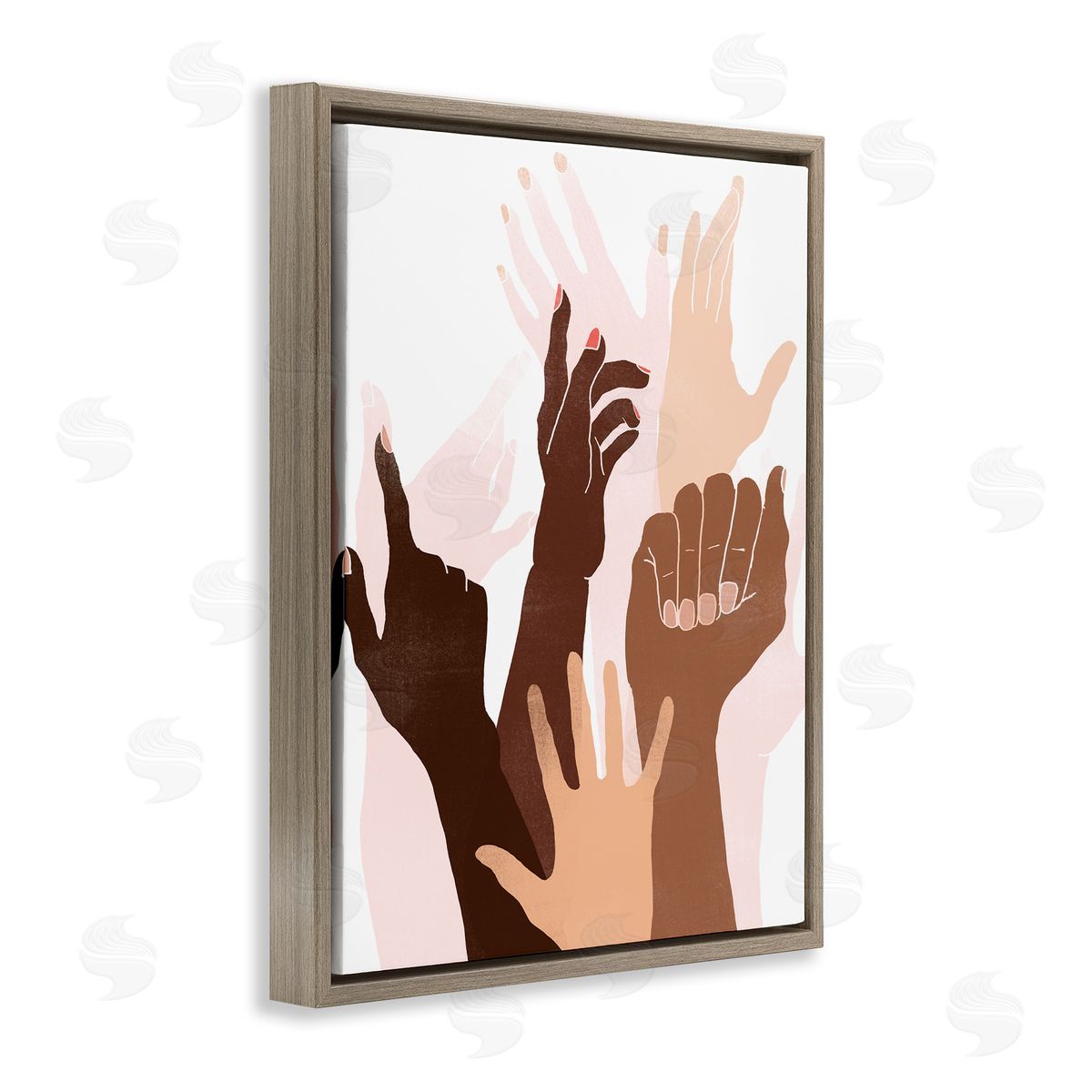 June Erica Vess Arms Reaching and Rising Diverse Hand Gestures Brown Floater Frame Canvas Art