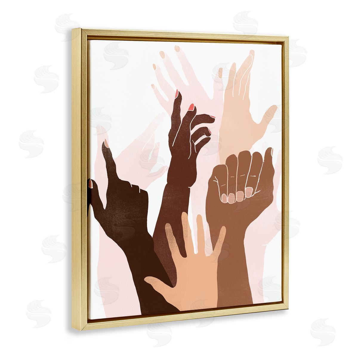 June Erica Vess Arms Reaching and Rising Diverse Hand Gestures Gold Floater Frame Canvas Art