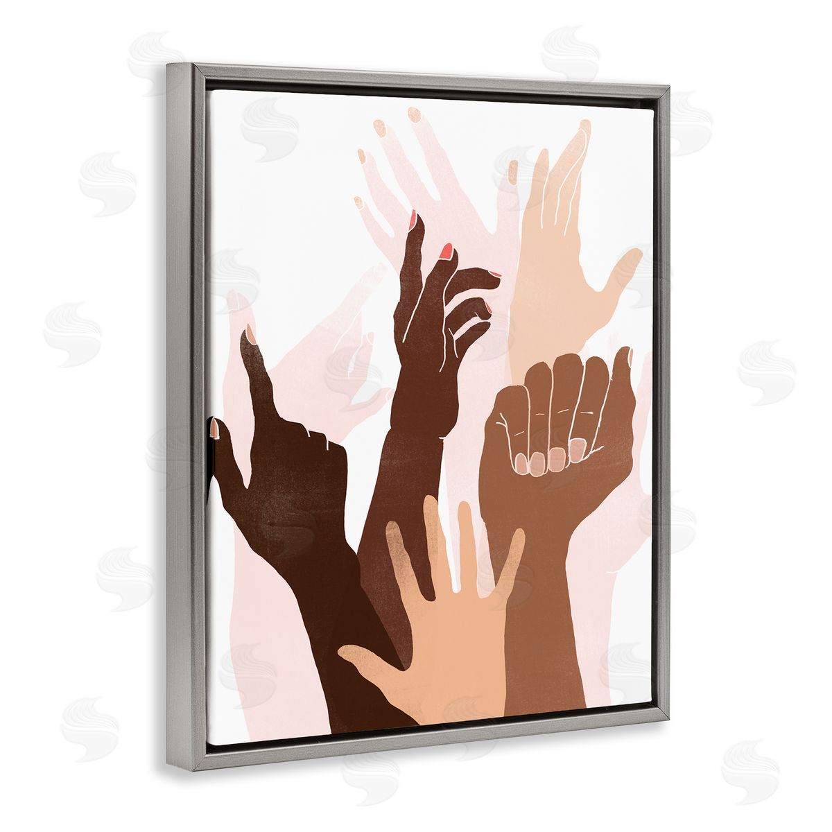 June Erica Vess Arms Reaching and Rising Diverse Hand Gestures Gray Floater Frame Canvas Art