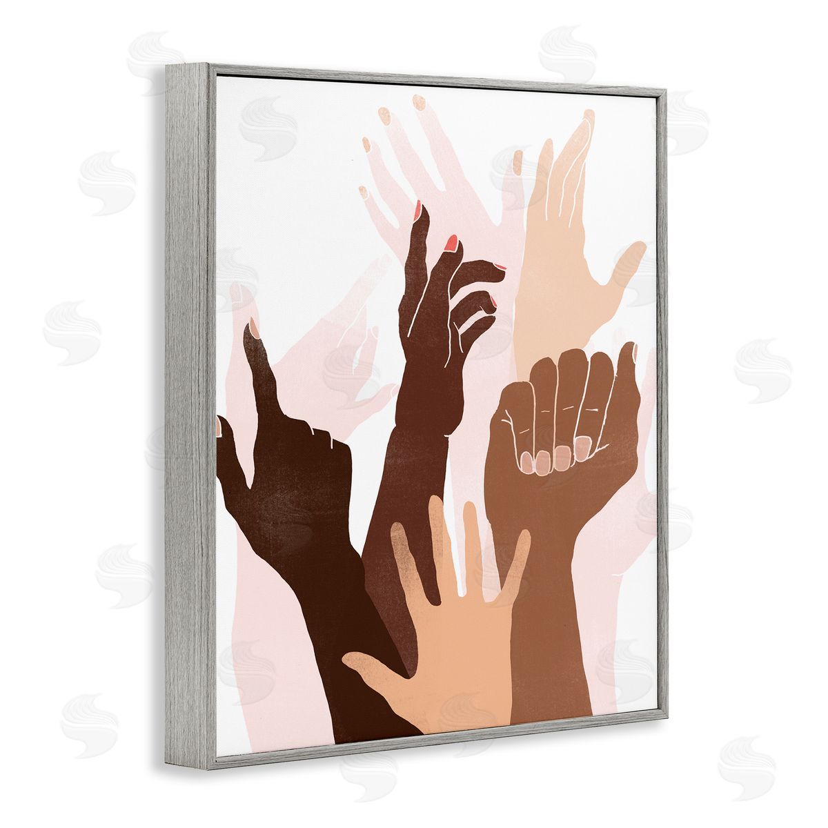 June Erica Vess Arms Reaching and Rising Diverse Hand Gestures Gray Framed Giclee Wall Art
