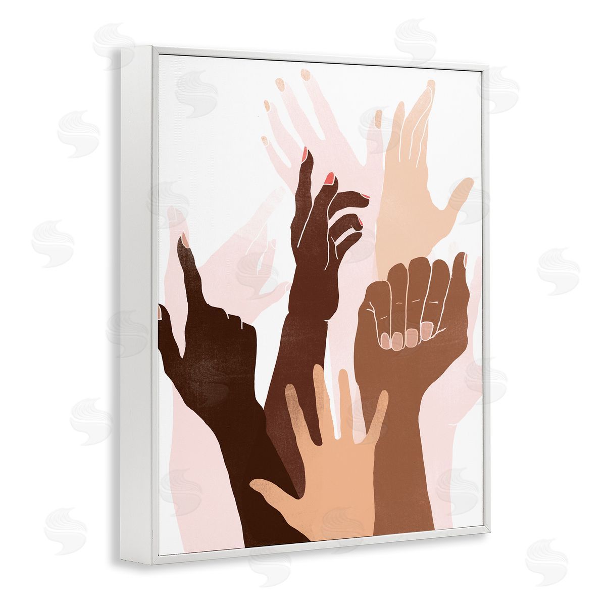 June Erica Vess Arms Reaching and Rising Diverse Hand Gestures White Framed Giclee Wall Art