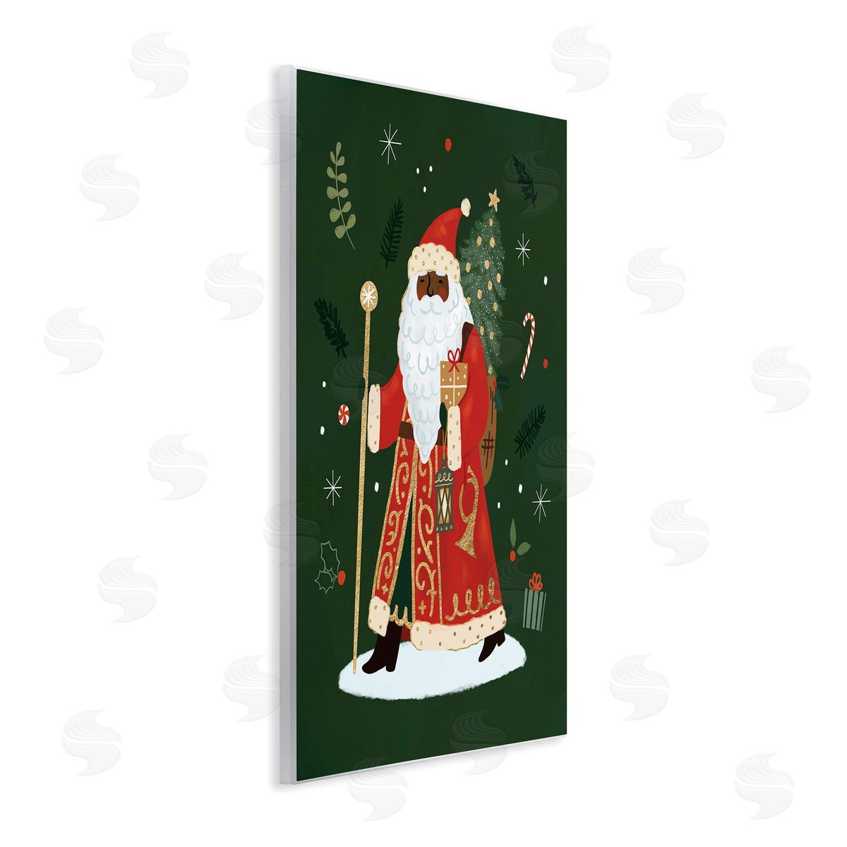 Victoria Barnes Festive Santa Claus Figure Green Christmas Holiday Wall Plaque Art