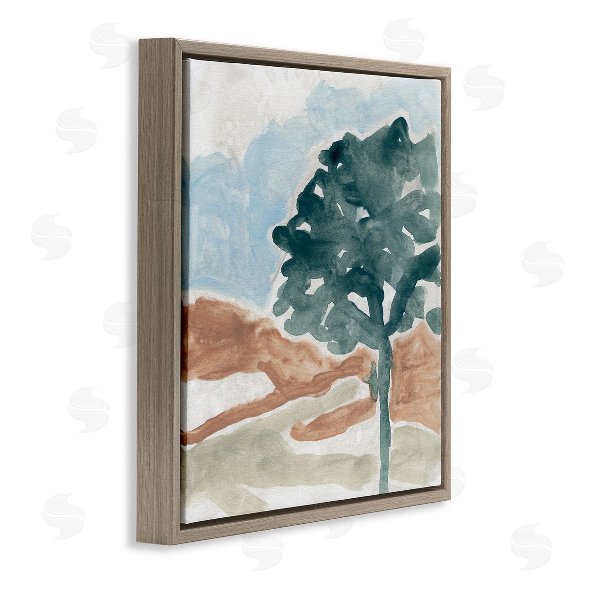 June Erica Vess Tree by Mountains Landscape Soft Shape Abstract Brown Floater Frame Canvas Art