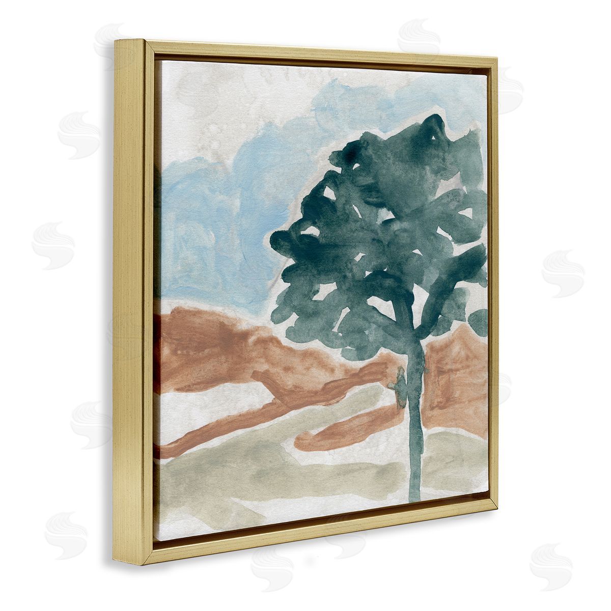 June Erica Vess Tree by Mountains Landscape Soft Shape Abstract Gold Floater Frame Canvas Art