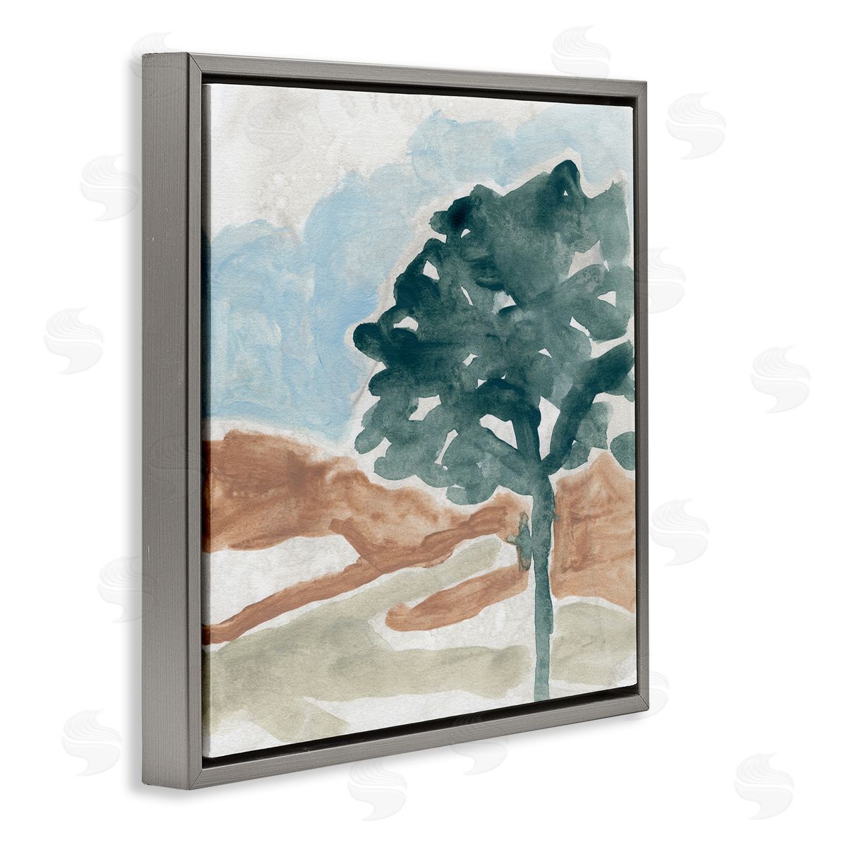 June Erica Vess Tree by Mountains Landscape Soft Shape Abstract Gray Floater Frame Canvas Art